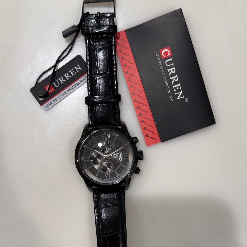 Curren Black Leather Strap Watch